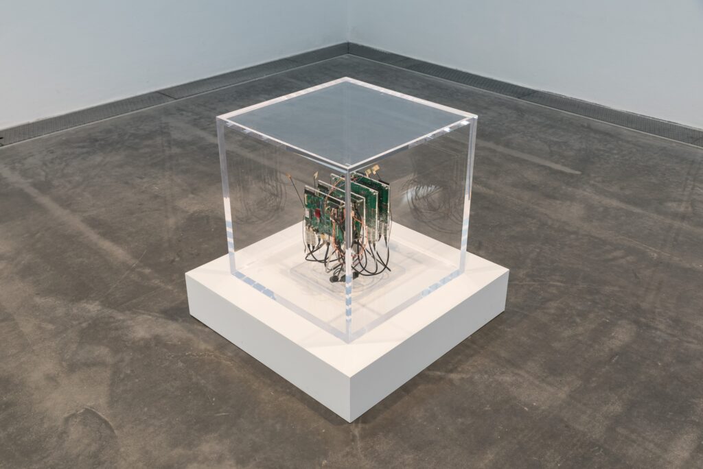 Exhibition view Trevor Paglen & Jacob Appelbaum: Autonomy Cube. Photo © Edith-Russ-Haus