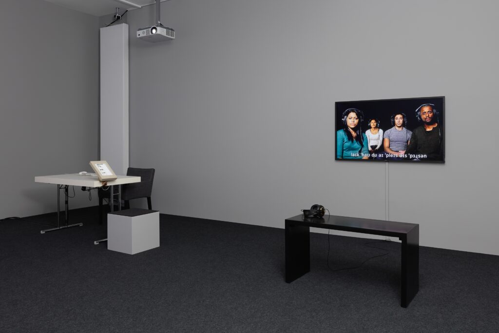 Exhibition view Language for Sale, Nicoline van Harskamp. Photo © Edith-Russ-Haus